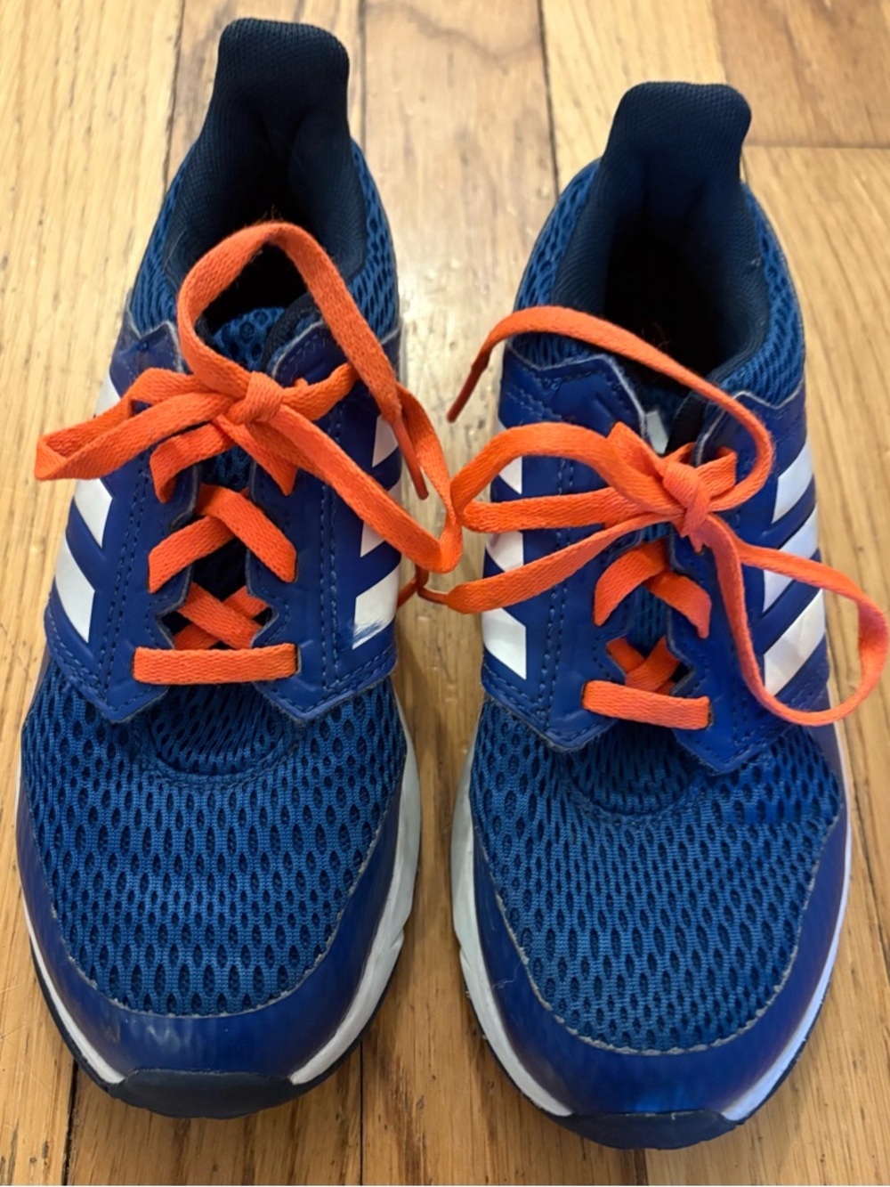 Little Boys Size 1 Blue Adidas Sneakers with Orange Laces
